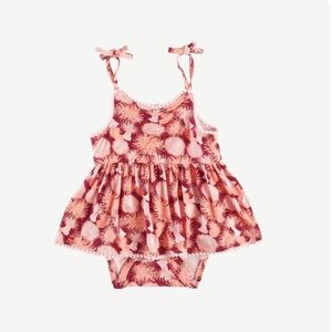 Kate Quinn Spaghetti Tie Ruched Bodysuit Sangria Sea Anemone w/ Headband 12-18 M